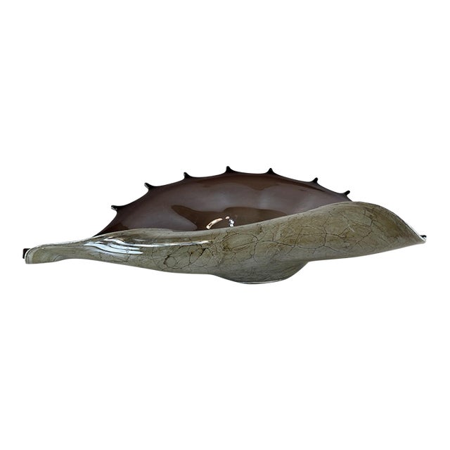 Vintage Krosno Jozefina Poland Art Glass Shell Clam Centerpieces Platter Bowl For Sale