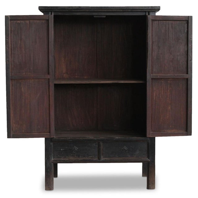 Antique Dark Elm Storage Cabinet For Sale - Image 3 of 5