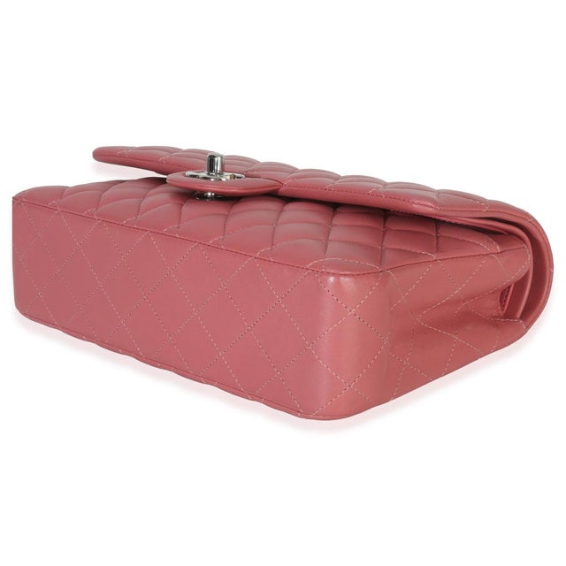 Animal Skin Pink Quilted Lambskin Medium Classic Double Flap Bag For Sale - Image 7 of 9