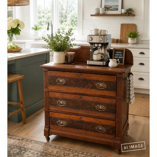 Antique Eastlake Walnut Dresser | Late 19th Century | Professionally Restored | Original Hardware For Sale In Madison - Image 6 of 12