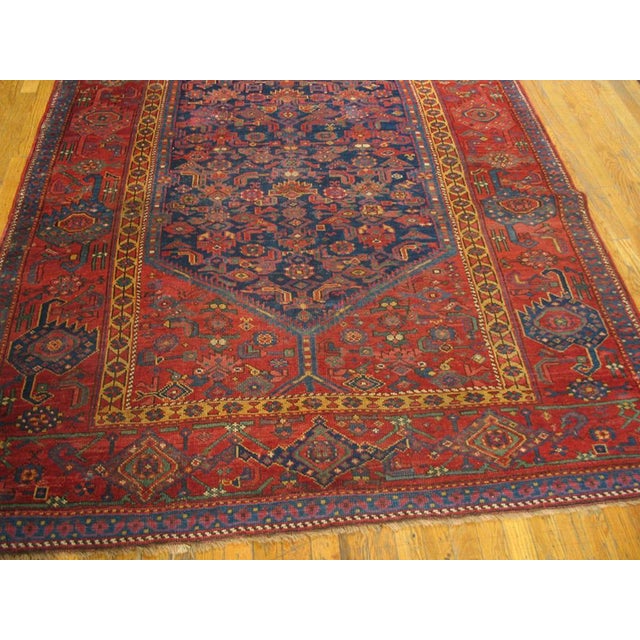 1930s Blue Red Medallion Tribal Hand Knotted Antique Persian Kurdish Rug 5'9" X 10'6" Wool Carpet For Sale In New York - Image 6 of 6