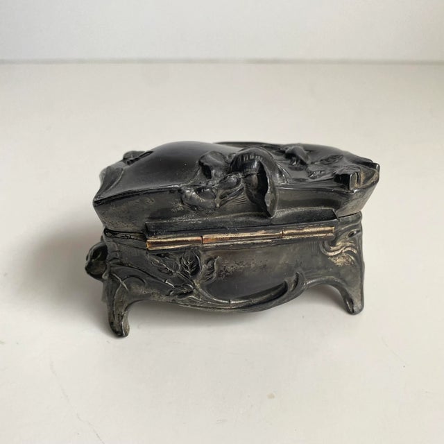 Metal Art Nouveau Style Petite Jewelry Box Silver Plated Rose Motif For Sale - Image 7 of 9