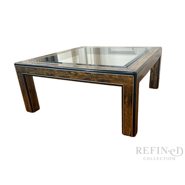 Mid-Century Modern Acid-Etched Brass & Glass Coffee Table, C. 1960s–1970s For Sale - Image 3 of 15