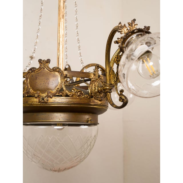 Vintage Art Nouveau Chandelier in Brass and Cut Glass, Italy, 1920s For Sale - Image 10 of 14