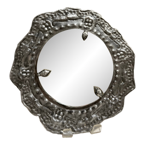 Small 1970s Silver-Tone Round Detailed Framed Wall Mirror
