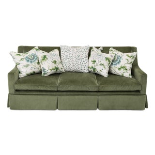 Late 20th Century Reupholstered velvet strie green fabric Sofa Attributed toGeorge Smith For Sale