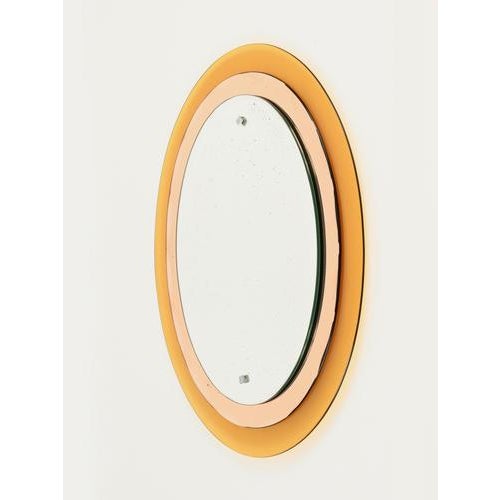 Italian Oval Orange and Pink Beveled Mirror attributed to Antonio Lupi for Cristal Luxor, 1960s For Sale - Image 9 of 18
