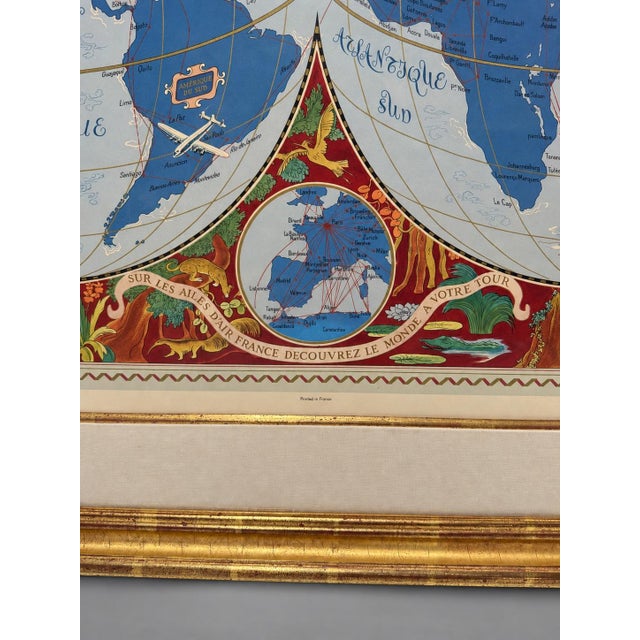 Wood Lucien Boucher Air France Double-Hemisphere Planisphere Lithograph, France For Sale - Image 7 of 13