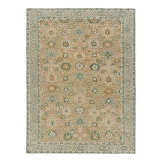 Rug & Kilim’s Oushak Style Rug in Beige-Brown and Green Floral Patterns For Sale