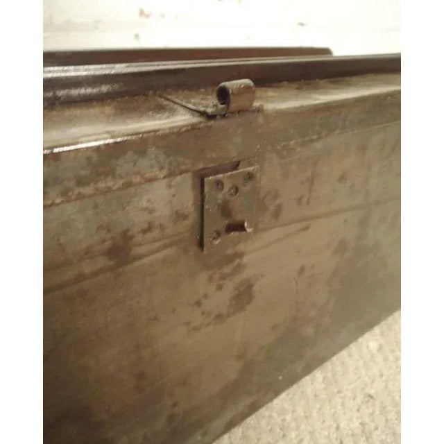 Vintage industrial metal trunk restored to a bare metal style finish. Unique storage organizer. Inside: 29.5"w 12"d 9"h...