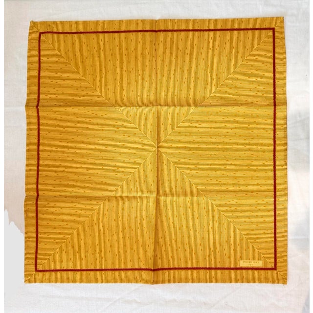 Late 20th Century Late 20th Century Set of 4 Pierre Frey Paris Designer Cloth Napkins - Mustard Gold Geometric With Red Border For Sale - Image 5 of 7