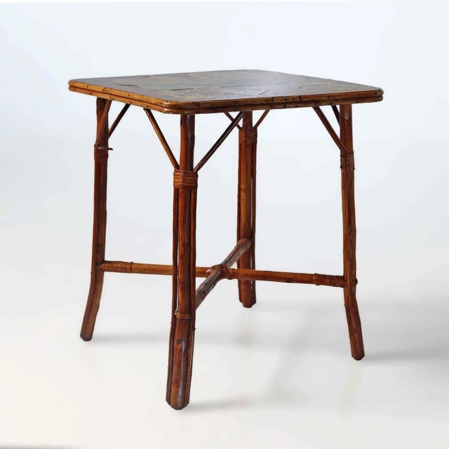 Vintage Bamboo Side Table With Decoupage Top For Sale In Providence - Image 6 of 6