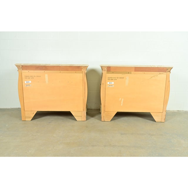 Henredon French Rococo Louis XV Carved Oak and Silver Gilt Marble Top Commodes or Chests of Drawers, Pair For Sale - Image 14 of 16