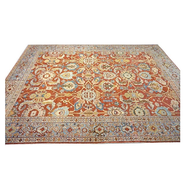 Textile Antique Persian Sultanabad Wool 9 x 12 Rust, Navy & Ivory Handmade Area Rug #1140095 For Sale - Image 7 of 12