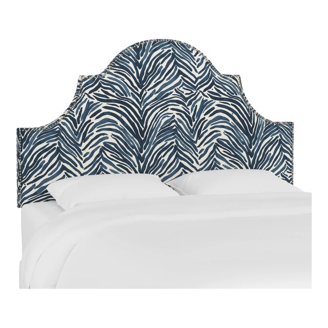 King Halsted Headboard in Washed Zebra Blue Oga For Sale