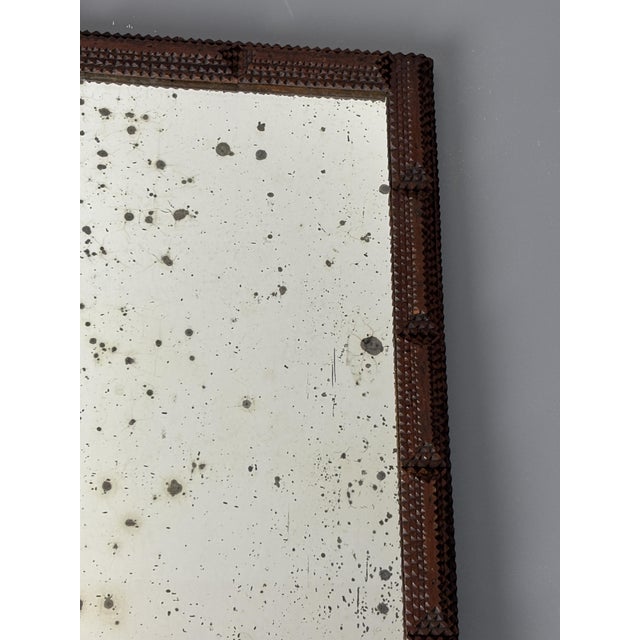 Brown Antique Tramp Art Folk Art Distressed Mirror, Belgium, 1900s, 1890s For Sale - Image 8 of 18