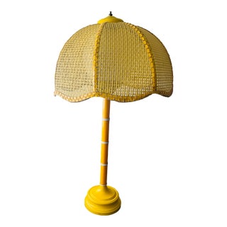 1970s Yellow Bamboo Table Lamp For Sale