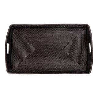 Artifacts Rattan Rectangular Ottoman Tray with High Handles For Sale