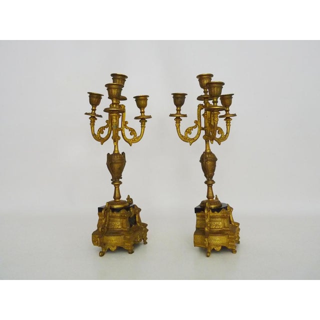 Four-Branch Bronze and Marble Candelabra, 1800s, Set of 2 For Sale - Image 3 of 9