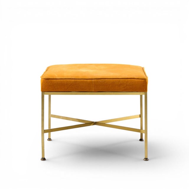 Paul McCobb for Calvin Mid Century Brass X Base Stools - Pair For Sale - Image 9 of 10