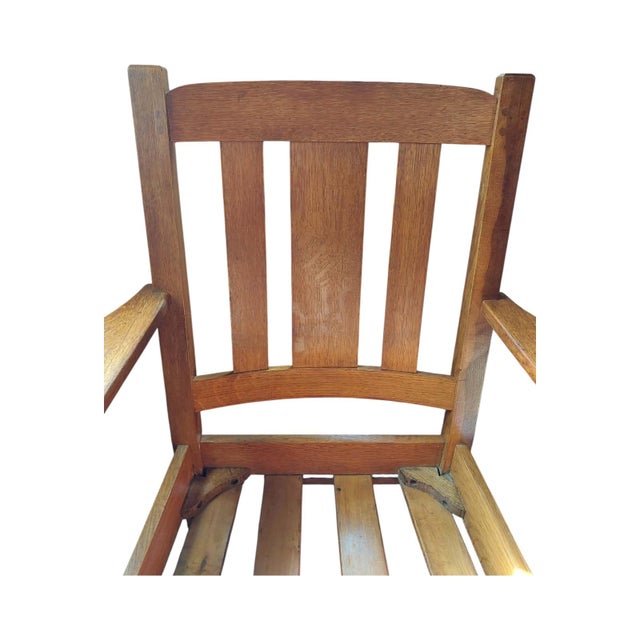 1910s 1910s Charles P. Limbert Mission Oak Slatted Arm Chair, Grand Rapids Signed For Sale - Image 5 of 7