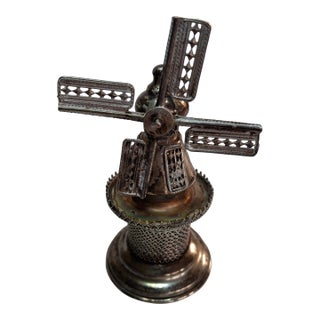 Vintage 925 Sterling Silver Judaica Besamim Windmill Spice Box - Mid-20th C. For Sale