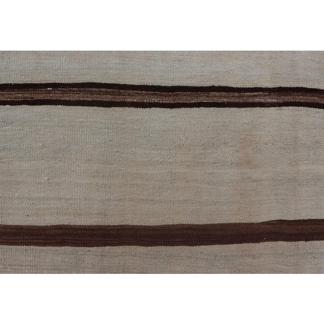 Textile Ivory Ground Vintage Turkish Kilim Rug With Brown Stripes Wool Design For Sale - Image 7 of 11
