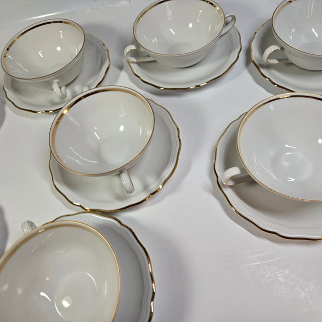 Gold Rimmed Cream Soup Cup and Saucer Set- Set of Sixteen For Sale - Image 11 of 12