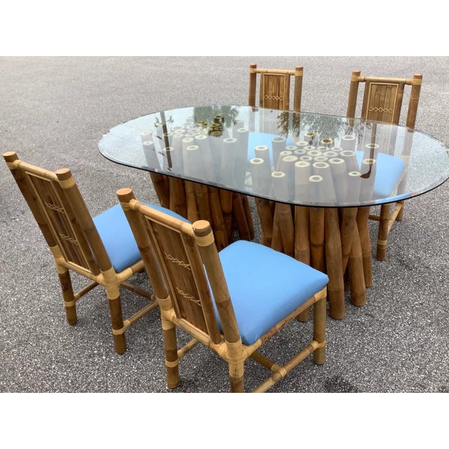 Boho Chic Vintage Boho Chic Glass and Bamboo Table Set - 5 Pieces For Sale - Image 3 of 13