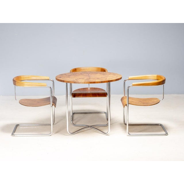 Mid-Century Modern Functionalist Dining Set attributed to Jindřich Halabala, Czechoslovakia, 1940s, Set of 4 For Sale - Image 3 of 15