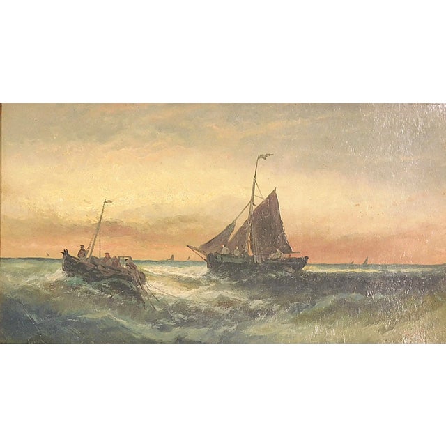 Realism Edwin Hayes (Irish, 1819-1904), Boats on Turbulent Sea, Oil on Canvas For Sale - Image 3 of 4