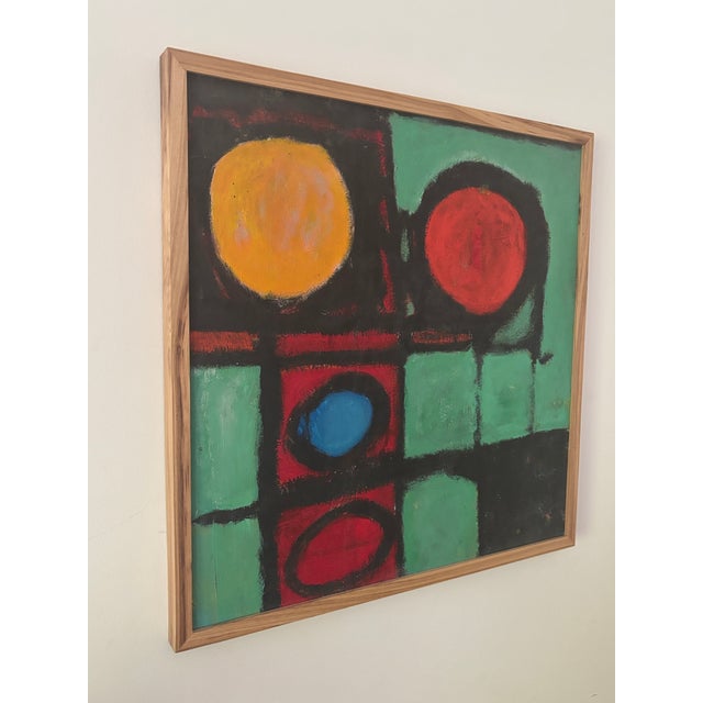Framed Mid Century Geometric 1960s Abstract Painting on Board For Sale - Image 4 of 4
