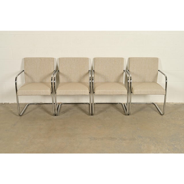 Mid-Century Modern Mies Van Der Rohe Brno Style Mid-Century Modern Chrome Tubular Cantilever Club Chairs, Set of Four For Sale - Image 3 of 12