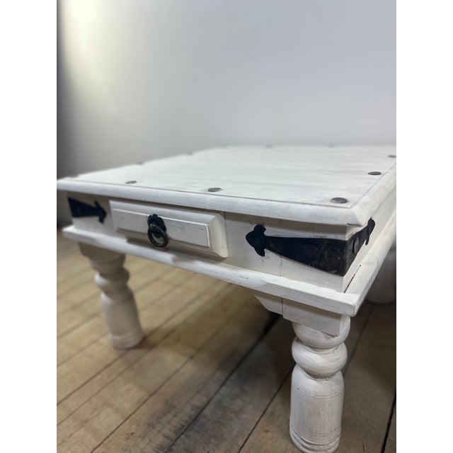 Coffee Tables in White-Washed Wood and Black Wrought Iron, 1990s, Set of 2 For Sale - Image 4 of 12