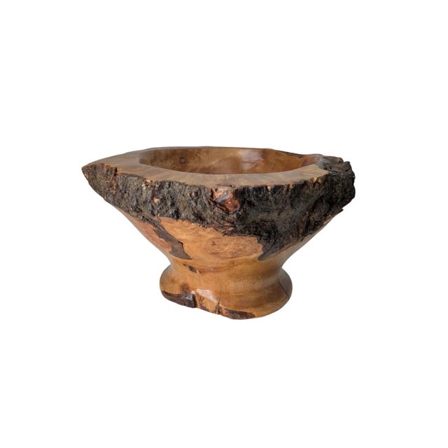 Handcrafted Live Edge Burl Wood Footed Pedestal Bowl Heavy Signed Roland Hardee For Sale - Image 15 of 17