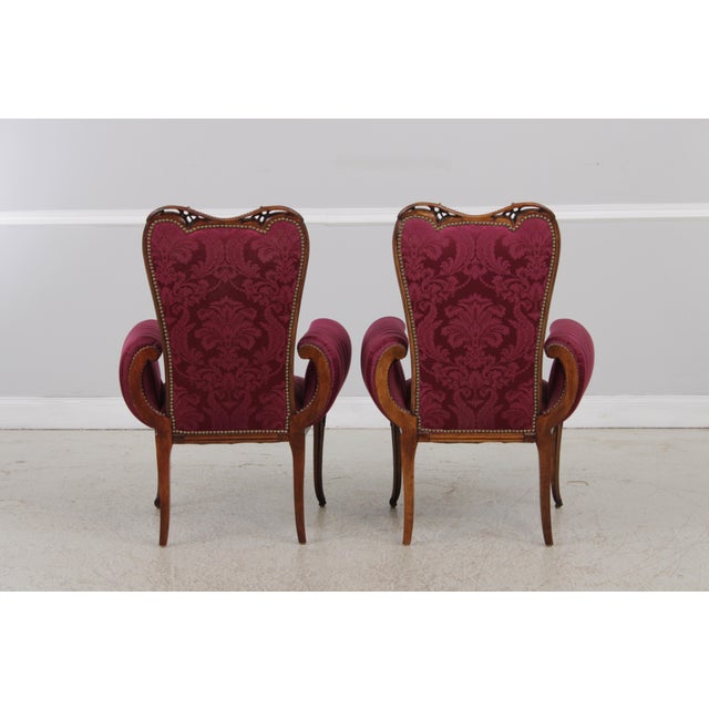 Pair Vintage Louis XV Mahogany Fireside Armchairs For Sale - Image 4 of 14