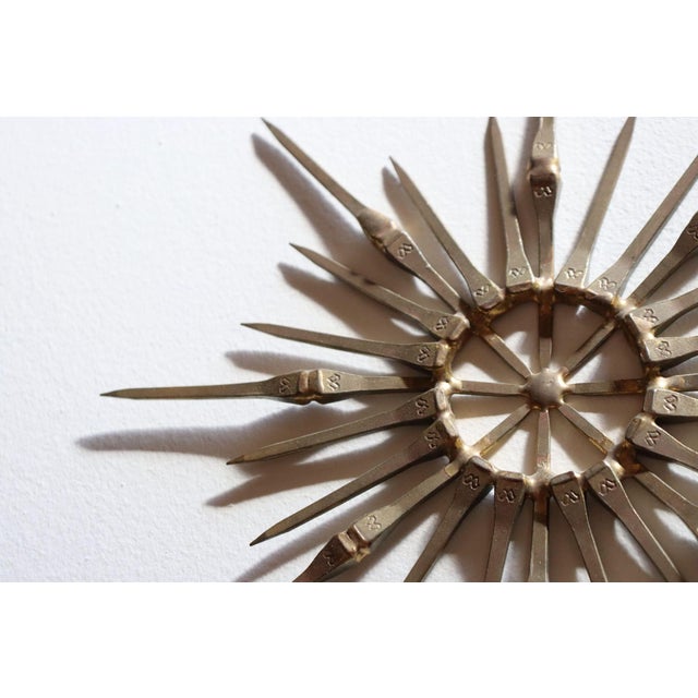 Silver Vintage Brutalist Mixed Metal Horseshoe Nail Starburst Wall Sculpture Ornament For Sale - Image 8 of 14