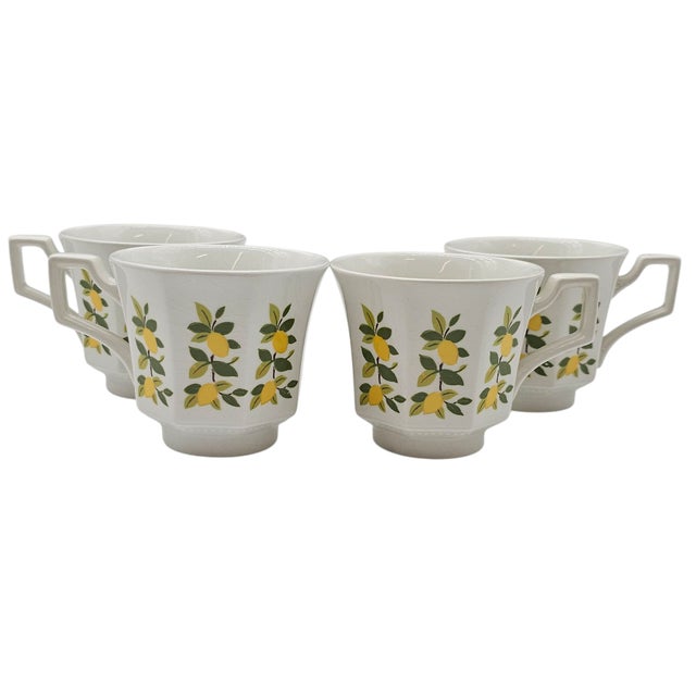 Late 20th Century Vintage Johnson Brothers Lemon Tree Ironstone Coffee & Tea Cup and Saucer Set of 4 – Made in England For Sale - Image 5 of 12