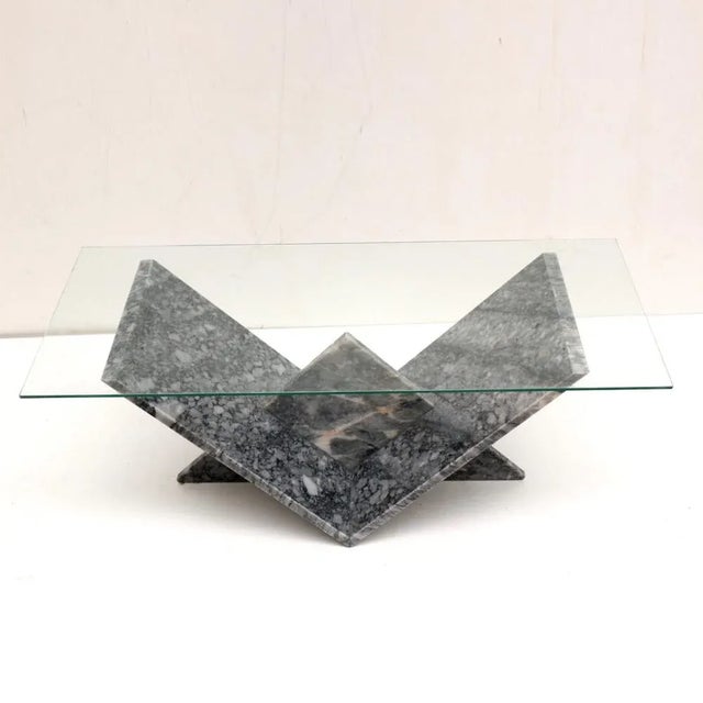 Mid-Century Modern Vintage Glass & Marble Coffee Table, 1970s For Sale - Image 3 of 7