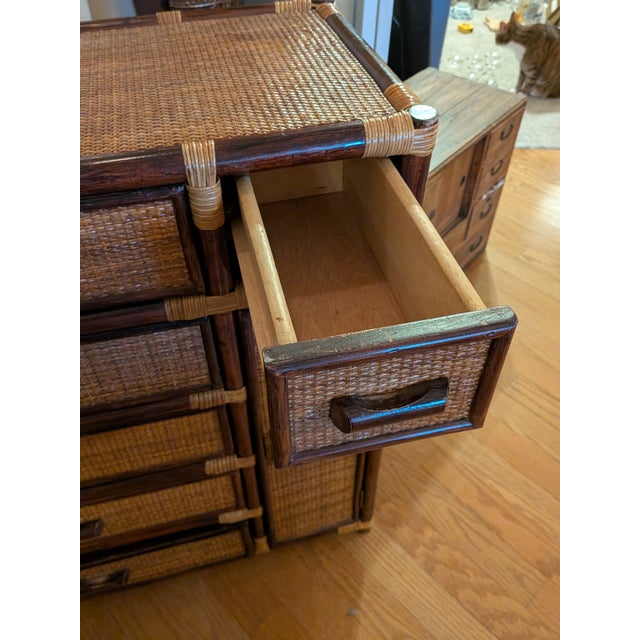 Vintage Japanese Bamboo and Rattan Dresser Cabinet For Sale - Image 4 of 9