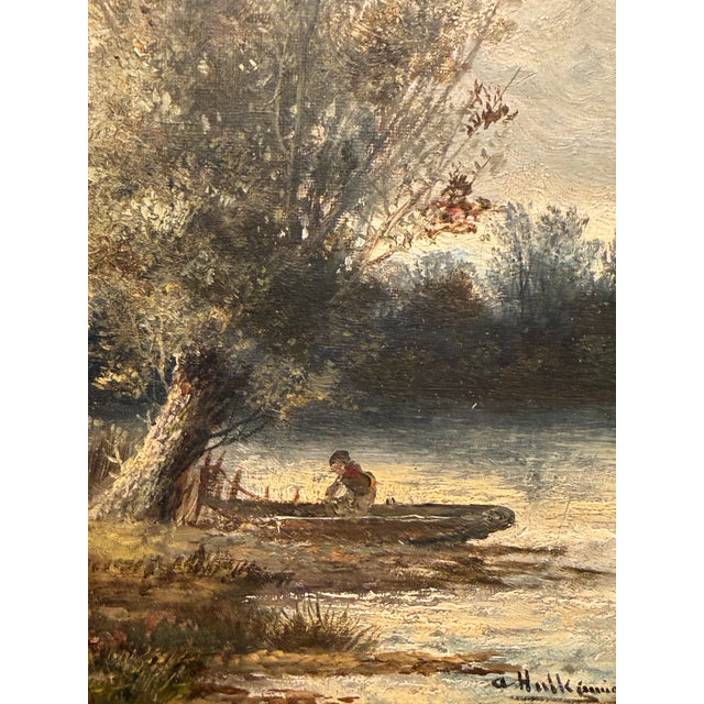Late 19th Century Oil on Canvas 'Cottage by the Riverbank' For Sale - Image 9 of 11