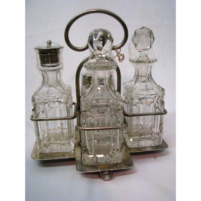 Antique John Round & Sons Silver Plate and Crystal 5 Piece Cruet Set - Made in England For Sale - Image 12 of 12