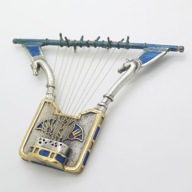 Vintage Handmade Egyptian Lyre Figurine in Silver, Florence, Italy, 1980s For Sale - Image 9 of 18