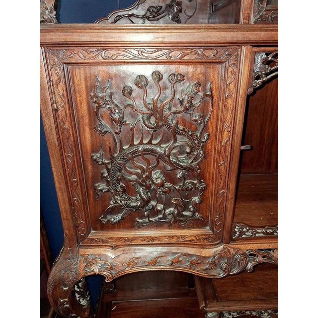 Wood Japanese-Style Carved Wooden Display Cabinet For Sale - Image 7 of 8