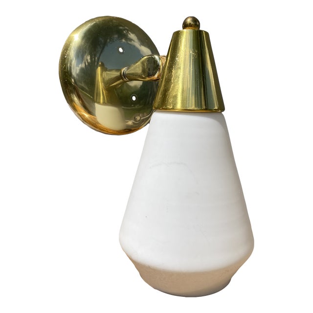 Mid-Century Modern Brass and Frosted Brass Wall Mount Sconce For Sale
