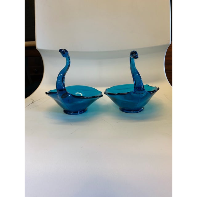 Viking Glass Company Vintage Swan Bowls Blue Glass- Set of 2 For Sale - Image 4 of 9