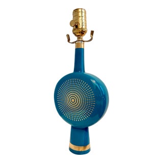 Vintage Rare Retired Jonathan Adler Santorini Electra Aqua With Gold Sunburst Table Lamp, From His Mediterranean-Inspired Collection For Sale
