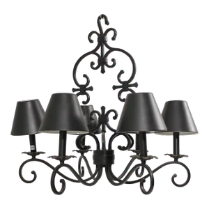 Black Metal 6 Arm Chandelier W. Tole Shades