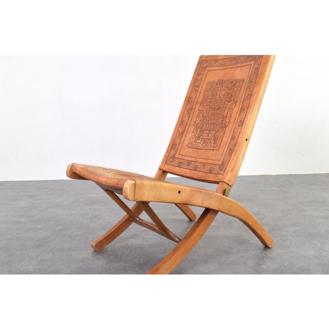 Brown Folding Chair by Ángel Pazmiño for Muebles de Estilo, 1960s For Sale - Image 8 of 11