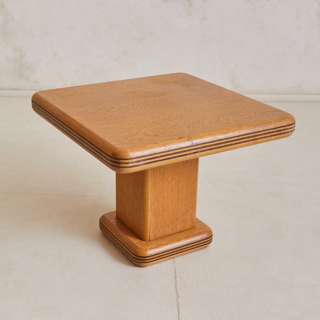 1960s French Square Oak Side Table with Inlaid Detailing, 1960s - 2 Available For Sale - Image 5 of 8